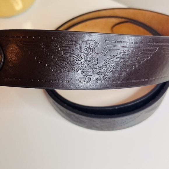 Brown 100% Italian Leather Belt with Eagle Motif Men's Size 44 - Picture 2 of 5